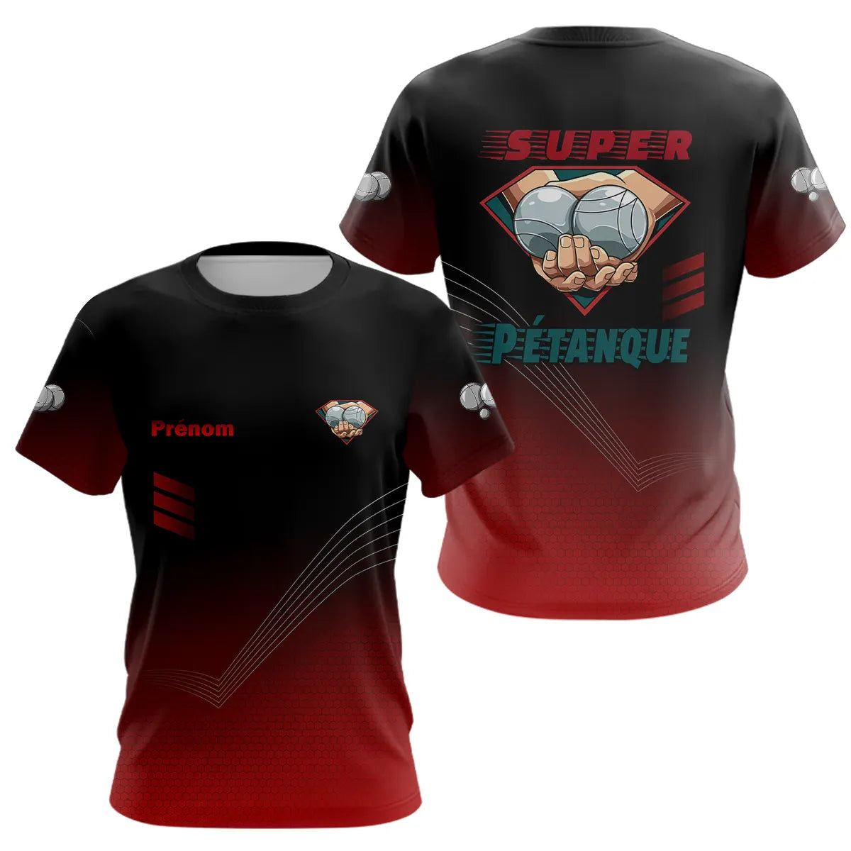 Polo Pétanque Super Joueur - Personnalisé Noir & Rouge - T-Shirt Femme