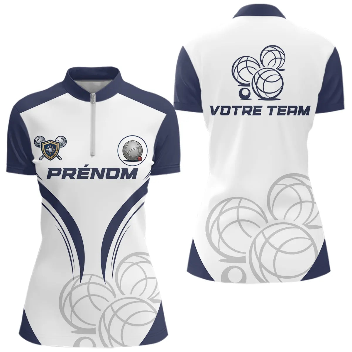 Polo Pétanque Sur Mesure - Boules Équipe Personnalisé - Polo Zippé Femme