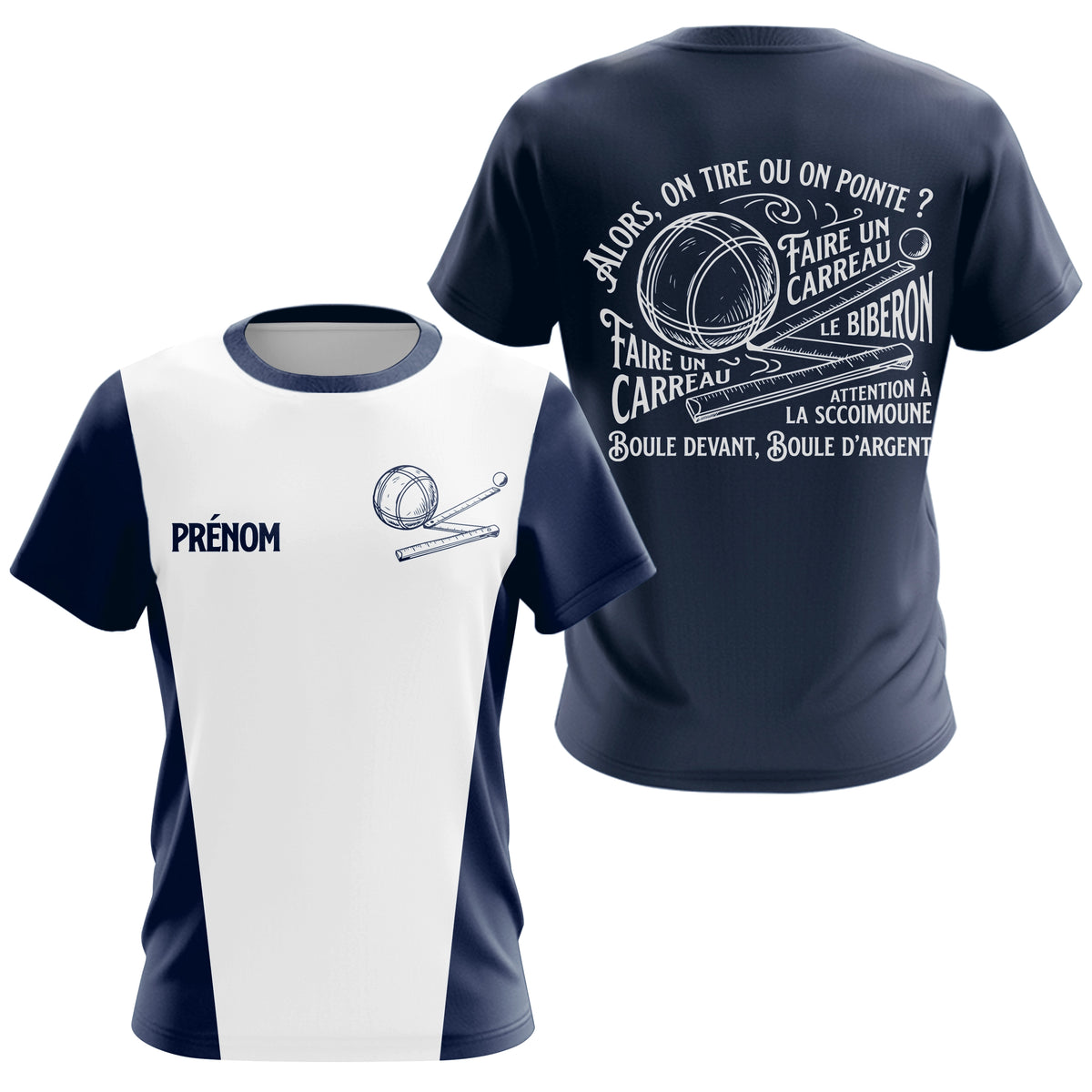 Polo Pétanque "Tire ou Pointe" Bleu & Blanc - Cadeau Bounlistes - T-Shirt Femme