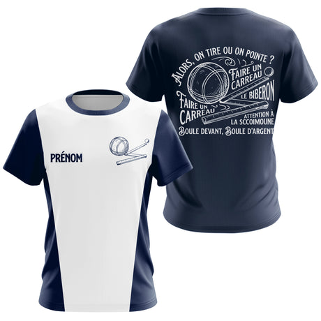 Polo Pétanque "Tire ou Pointe" Bleu & Blanc - Cadeau Bounlistes - T-Shirt Femme