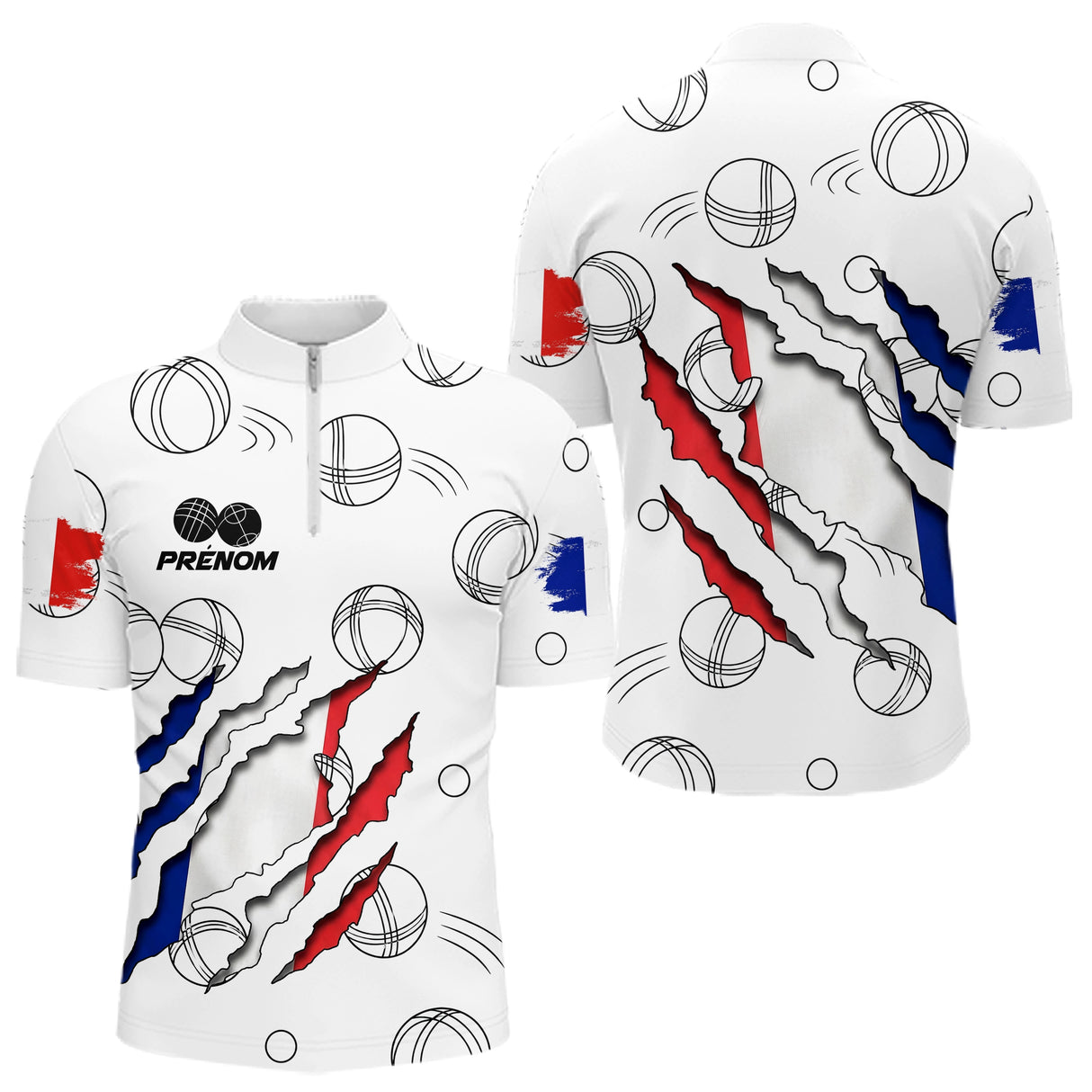 Polo Pétanque Tricolore Boules - Design Effet Griffé - Polo Zippé Homme