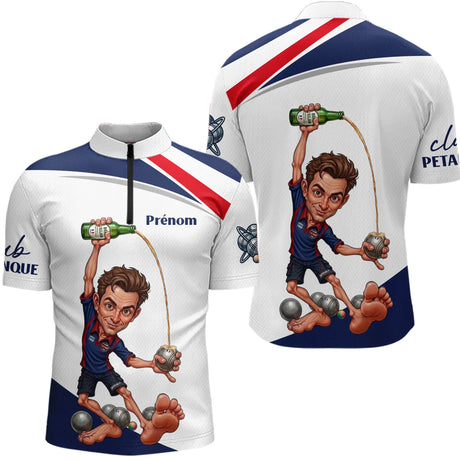 Polo Pétanque Tricolore Homme Personnalisé - Bleu Blanc Rouge - Polo Zippé Homme