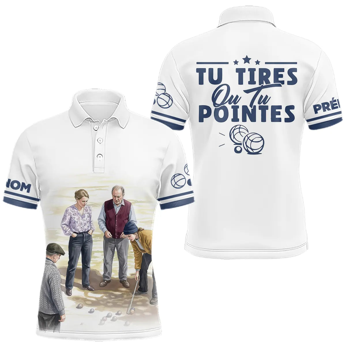 Polo Pétanque Tu Tires Blanc  - Le Cadeau Idéal - Polo Homme