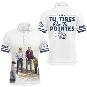 Polo Pétanque Tu Tires Blanc  - Le Cadeau Idéal - Polo Homme