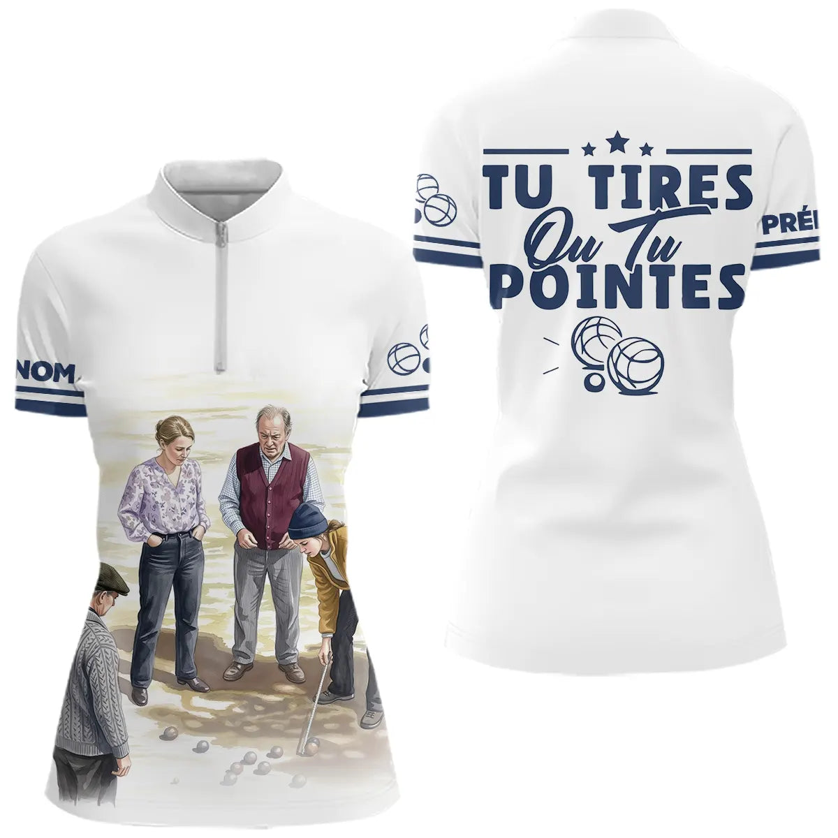 Polo Pétanque Tu Tires Blanc  - Le Cadeau Idéal - Polo Zippé Femme