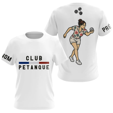 Polo Pétanque Vacances Boules - Hawaïen Blanc Personnalisé - T-Shirt Femme