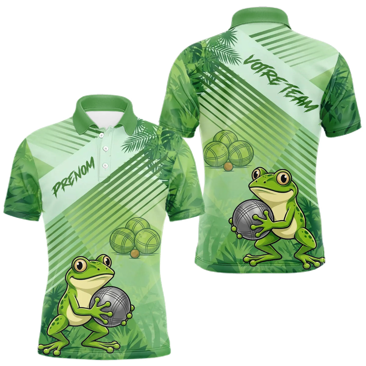 Polo Pétanque Vert Grenouille - Cadeau Bouliste Votre Équipe - Polo Homme