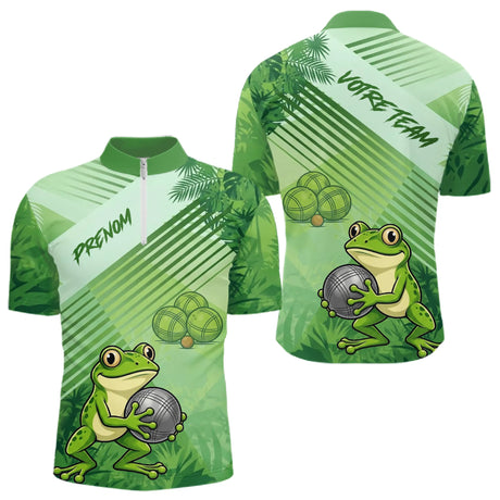 Polo Pétanque Vert Grenouille - Cadeau Bouliste Votre Équipe - Polo Zippé Homme