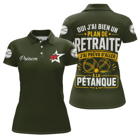 Polo Pétanque Vert Olive - L’Heure Retraite Personnalisé - Polo Femme