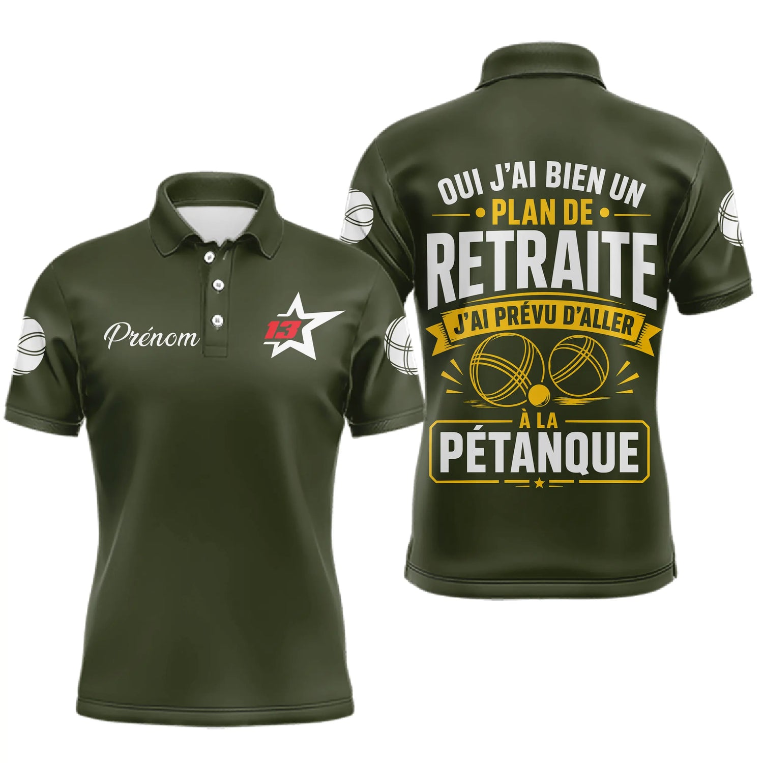 Polo Pétanque Vert Olive - L’Heure Retraite Personnalisé - Polo Homme