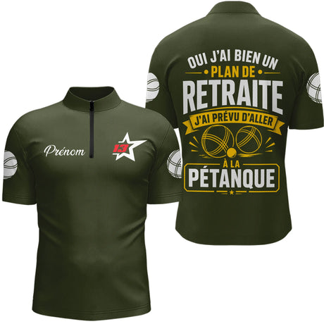 Polo Pétanque Vert Olive - L’Heure Retraite Personnalisé - Polo Zippé Homme