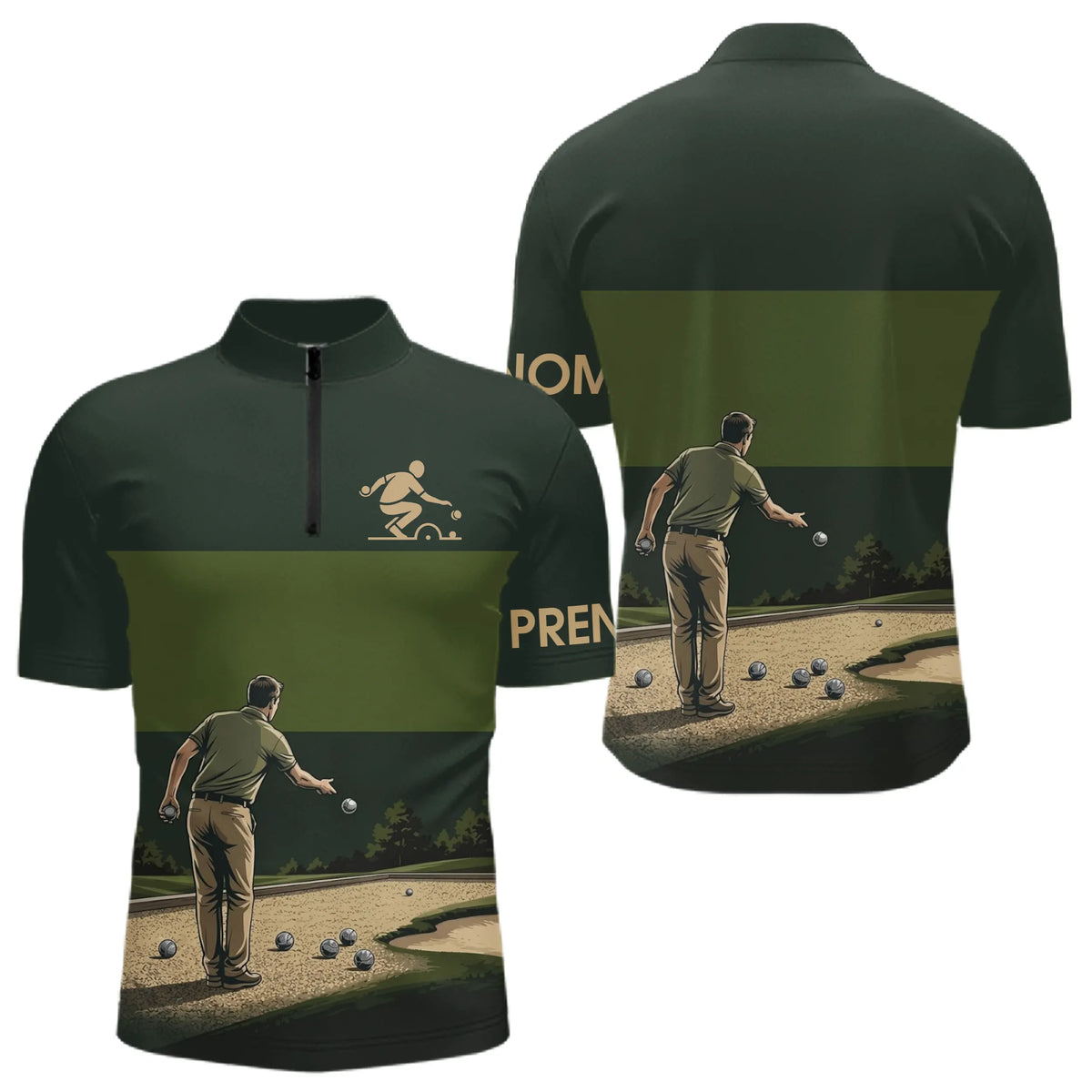 Polo Pétanque Vert Olive Personnalisé Joueur - Homme Femme - Polo Zippé Homme