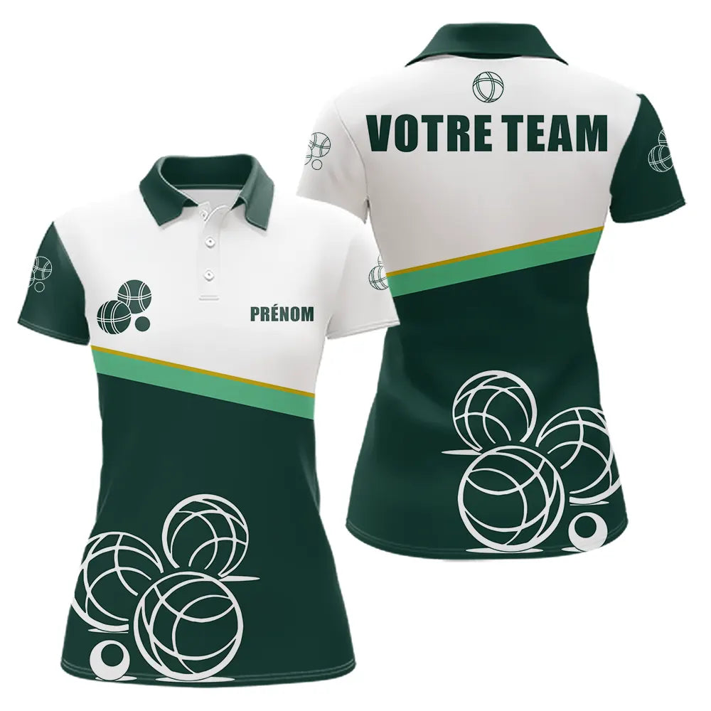 Polo Pétanque Vert Sapin Blanc – Boules Personnalisé - Polo Femme