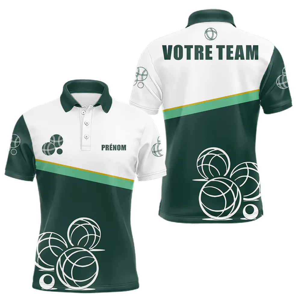 Polo Pétanque Vert Sapin Blanc – Boules Personnalisé - Polo Homme