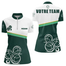 Polo Pétanque Vert Sapin Blanc – Boules Personnalisé - Polo Zippé Femme