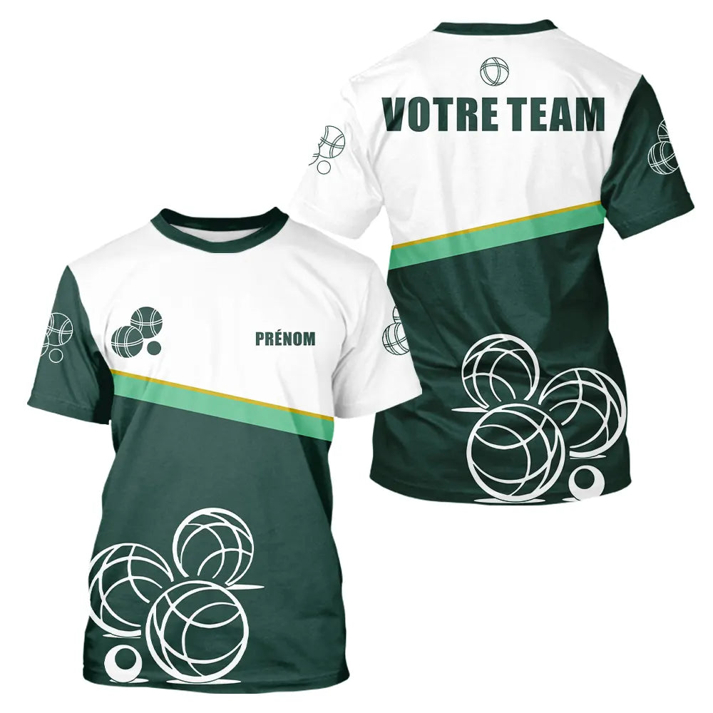 Polo Pétanque Vert Sapin Blanc – Boules Personnalisé - T-Shirt Homme