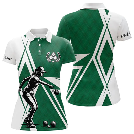 Polo Pétanque Vert et Blanc Personnalisé - Homme Femme Joueur - Polo Femme