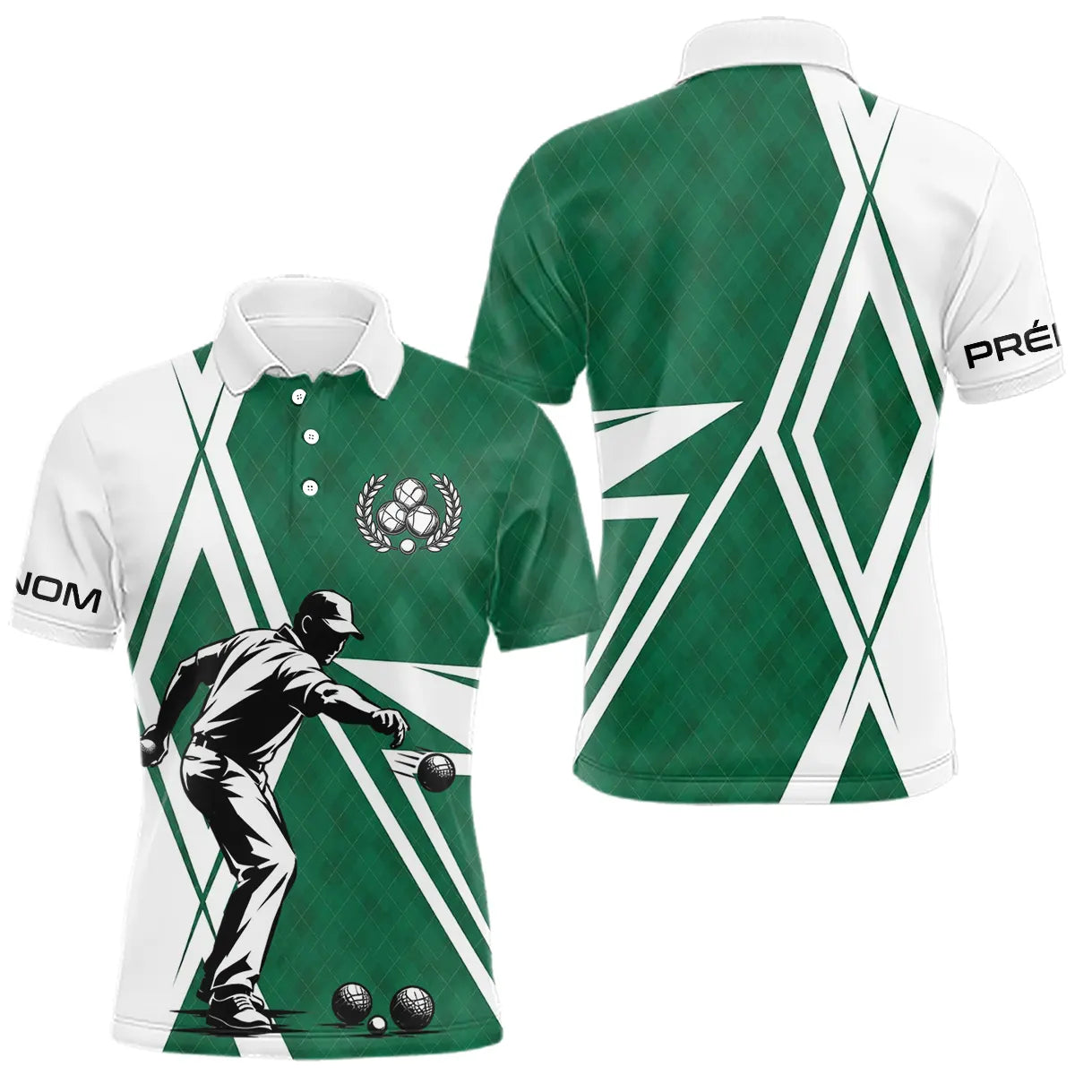 Polo Pétanque Vert et Blanc Personnalisé - Homme Femme Joueur - Polo Homme
