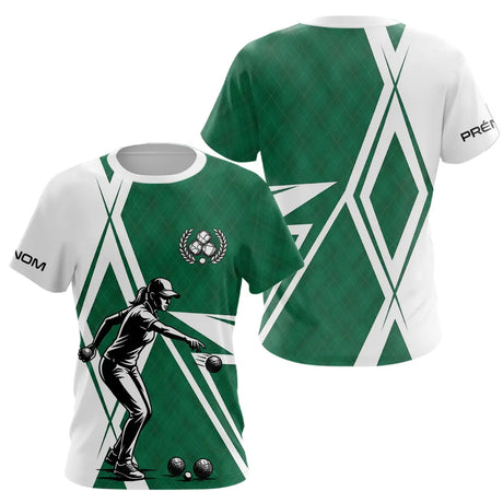Polo Pétanque Vert et Blanc Personnalisé - Homme Femme Joueur - T-Shirt Femme