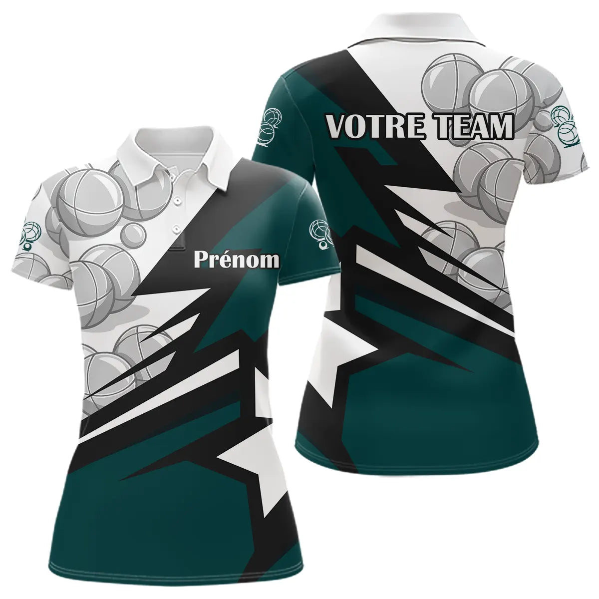 Polo Pétanque Vert Émeraude - Motif Boules Équipe - Polo Femme