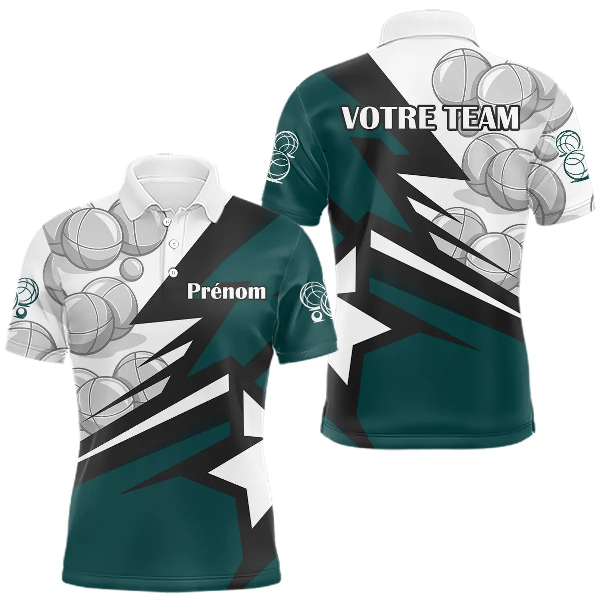 Polo Pétanque Vert Émeraude - Motif Boules Équipe - Polo Homme
