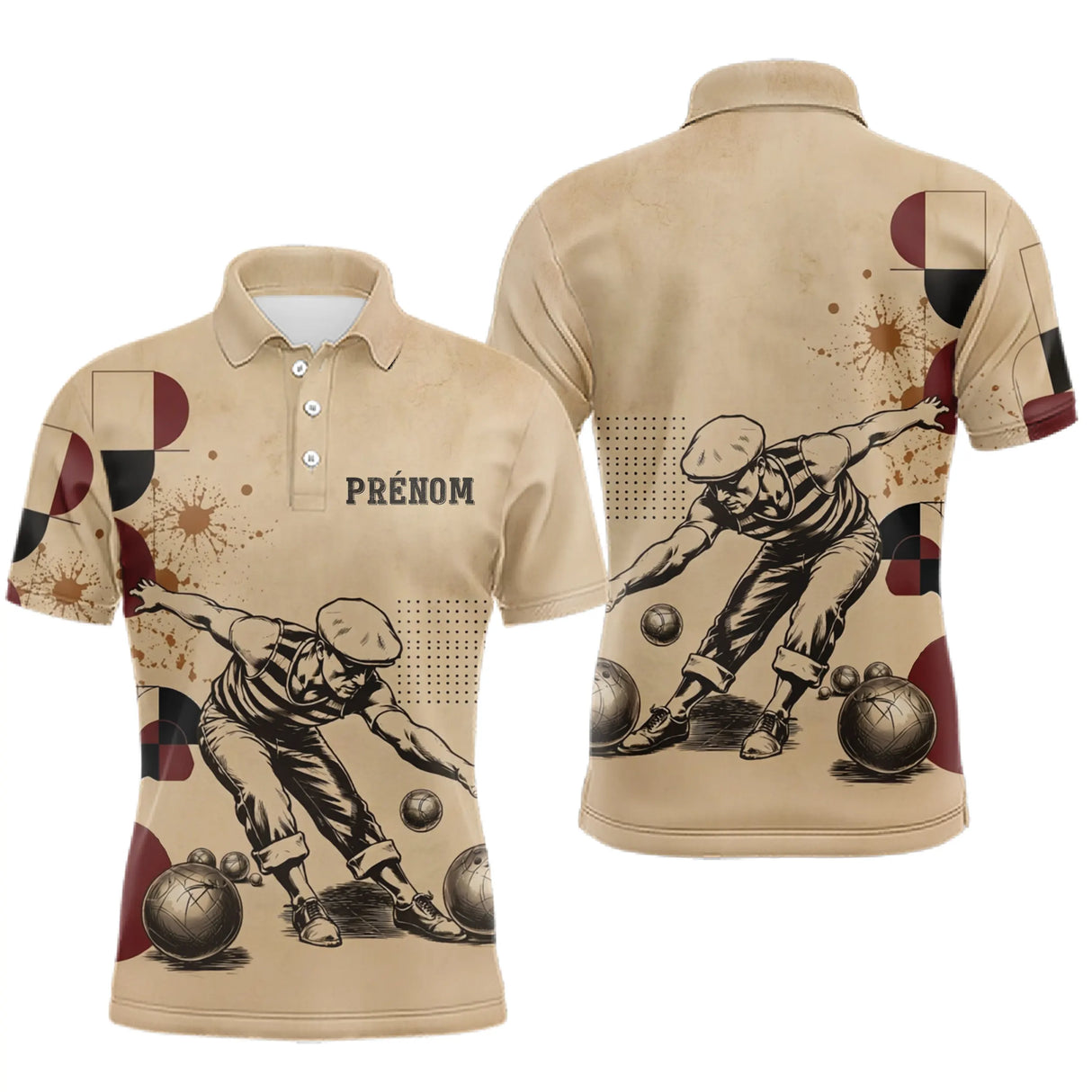 Polo Pétanque Vintage Beige - Homme Femme Personnalisé - Polo Homme