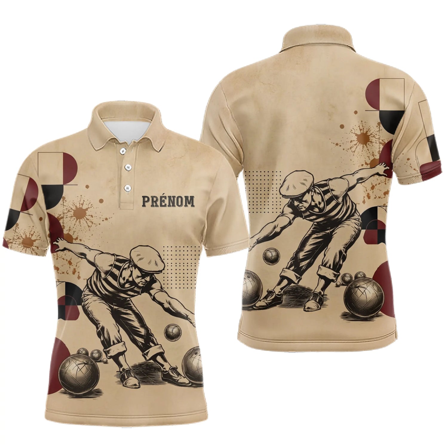 Polo Pétanque Vintage Beige - Homme Femme Personnalisé - Polo Homme