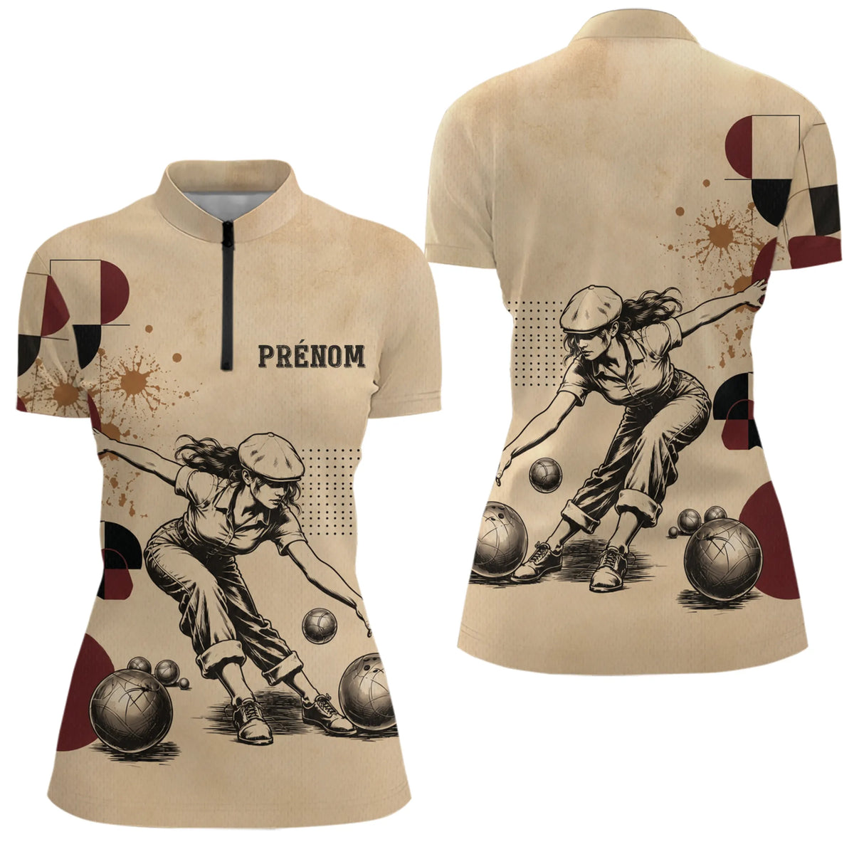 Polo Pétanque Vintage Beige - Homme Femme Personnalisé - Polo Zippé Femme