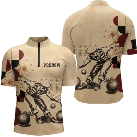 Polo Pétanque Vintage Beige - Homme Femme Personnalisé - Polo Zippé Homme