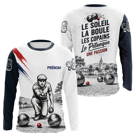Polo Pétanque White Personnalisé - Vintage Passion Bouliste - Long Sleeves Homme