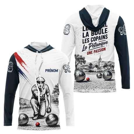 Polo Pétanque White Personnalisé - Vintage Passion Bouliste - Long Sleeves Hoodie Homme