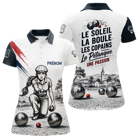 Polo Pétanque White Personnalisé - Vintage Passion Bouliste - Polo Femme