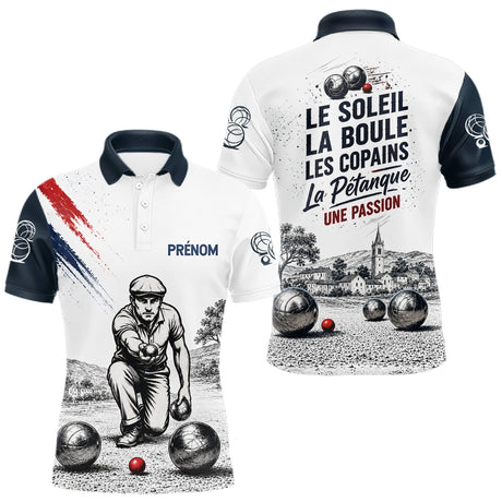 Polo Pétanque White Personnalisé - Vintage Passion Bouliste - Polo Homme
