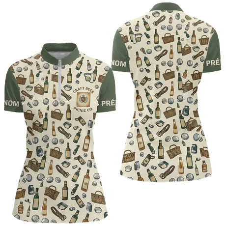 Polo Pétanque et Apéro Personnalisé - Olive et Beige - Polo Zippé Femme