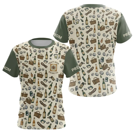 Polo Pétanque et Apéro Personnalisé - Olive et Beige - T-Shirt Femme