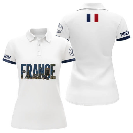 Polo Pétanque Élégant France - Blanc Bleu Personnalisé - Polo Femme