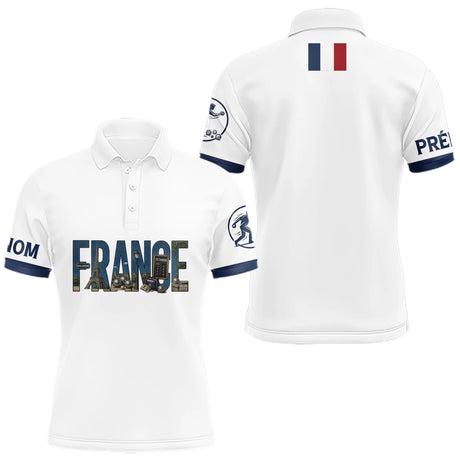 Polo Pétanque Élégant France - Blanc Bleu Personnalisé - Polo Homme