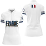 Polo Pétanque Élégant France - Blanc Bleu Personnalisé - Polo Zippé Femme