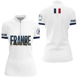 Polo Pétanque Élégant France - Blanc Bleu Personnalisé - Polo Zippé Femme