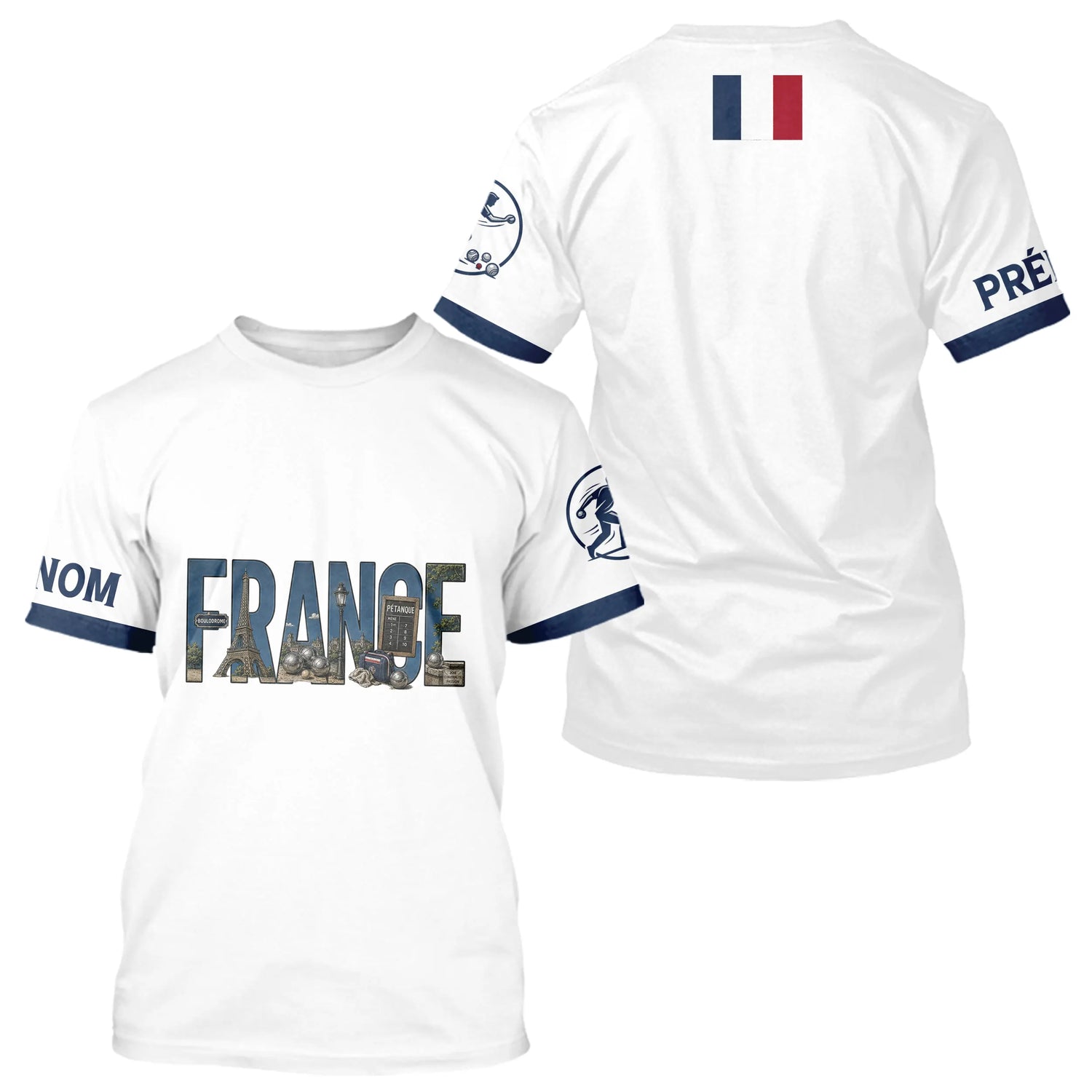 Polo Pétanque Élégant France - Blanc Bleu Personnalisé - T-Shirt Homme