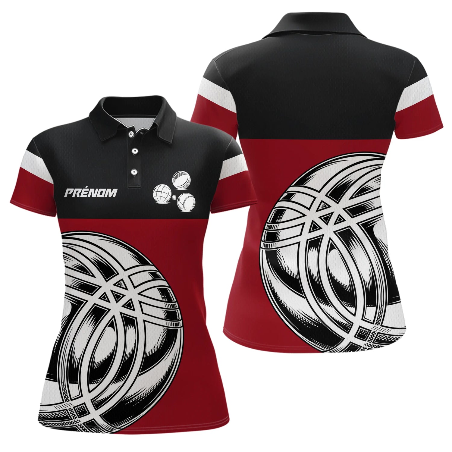 Polo Pétanque Élégant Rouge - Motif Boules Homme Femme - Polo Femme