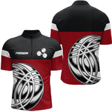 Polo Pétanque Élégant Rouge - Motif Boules Homme Femme - Polo Zippé Homme