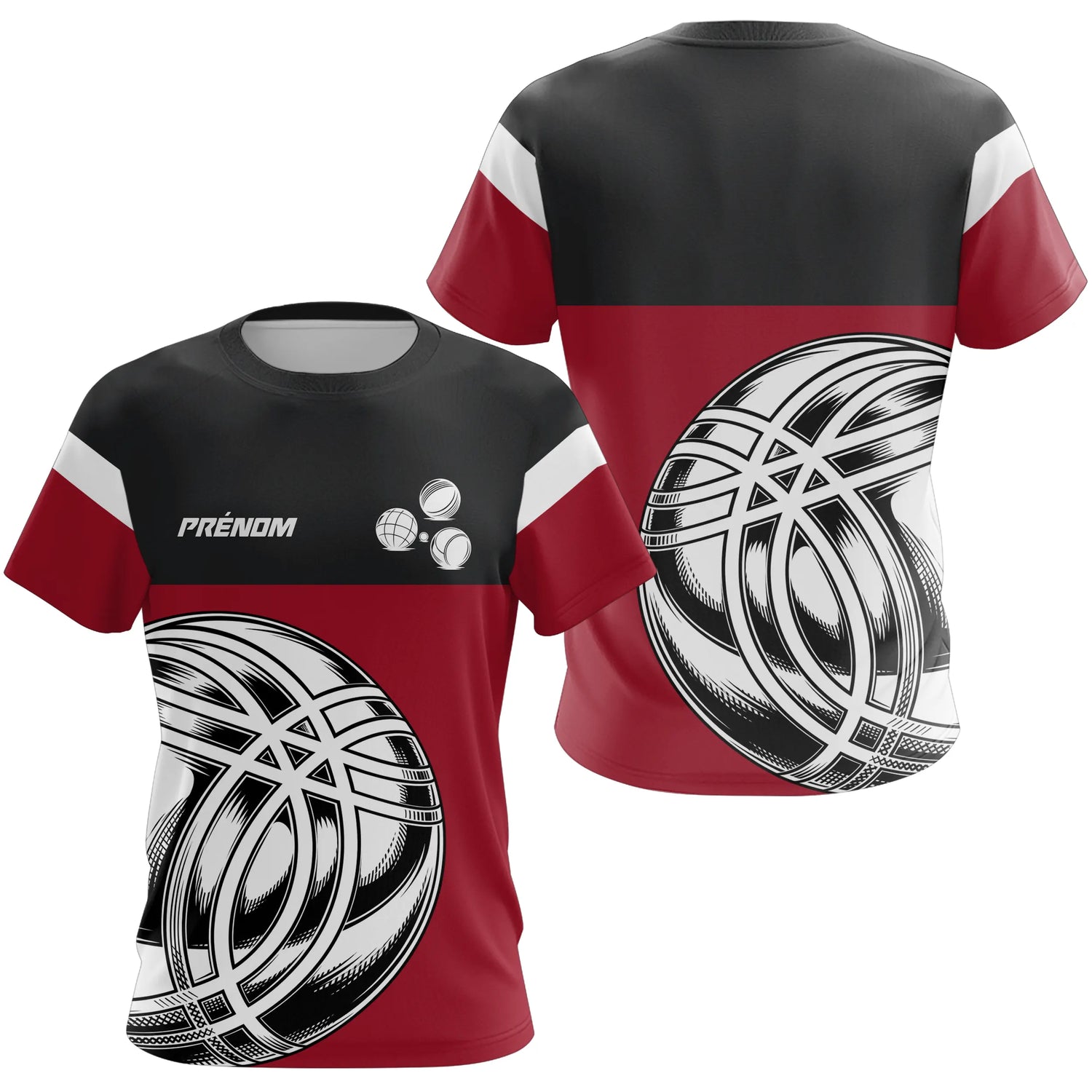 Polo Pétanque Élégant Rouge - Motif Boules Homme Femme - T-Shirt Femme