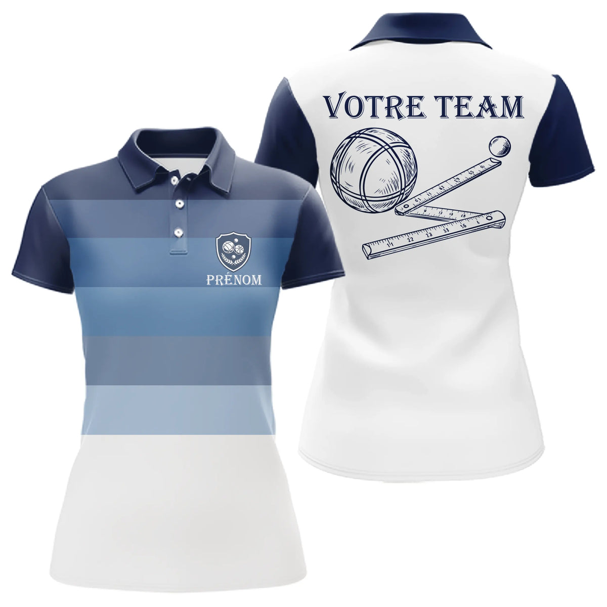 Polo Pétanque Équipe Nom - Bleu et Blanc Personnalisé - Polo Femme