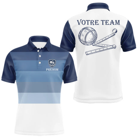 Polo Pétanque Équipe Nom - Bleu et Blanc Personnalisé - Polo Homme