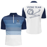 Polo Pétanque Équipe Nom - Bleu et Blanc Personnalisé - Polo Zippé Homme