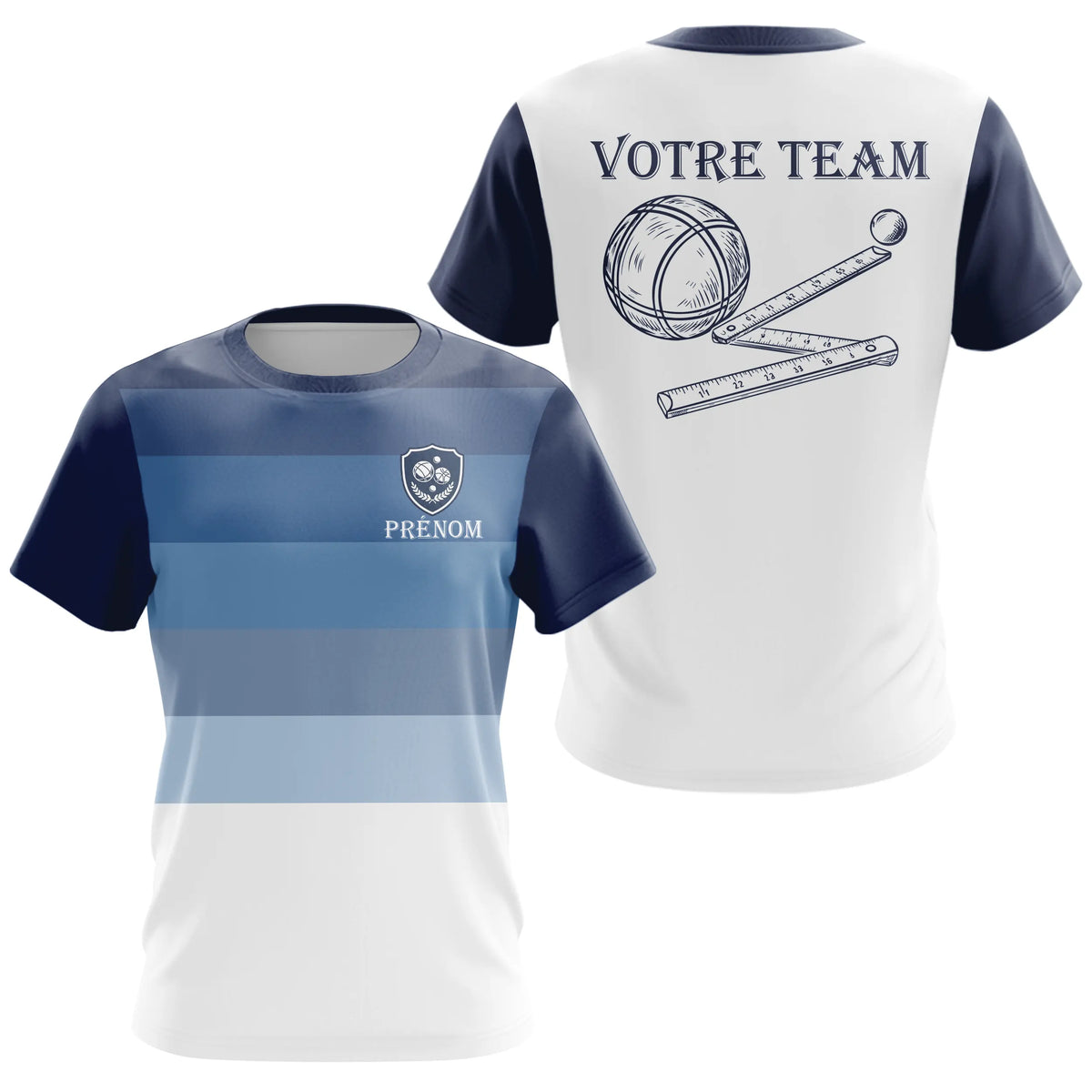 Polo Pétanque Équipe Nom - Bleu et Blanc Personnalisé - T-Shirt Femme