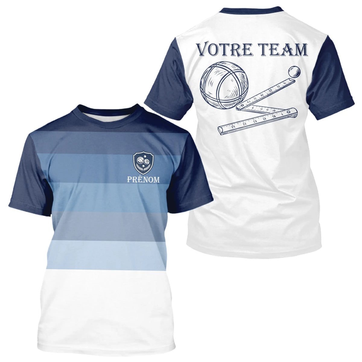 Polo Pétanque Équipe Nom - Bleu et Blanc Personnalisé - T-Shirt Homme