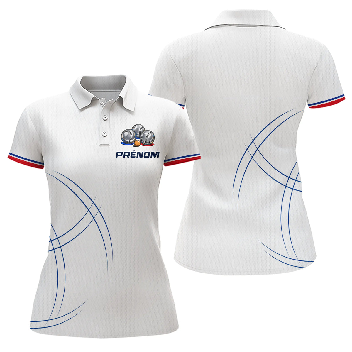 Polo Pétanque Équipe Personnalisé - Style Français Blanc - Polo Femme