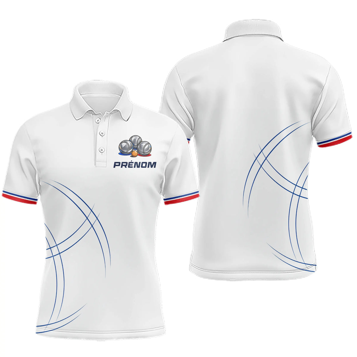 Polo Pétanque Équipe Personnalisé - Style Français Blanc - Polo Homme